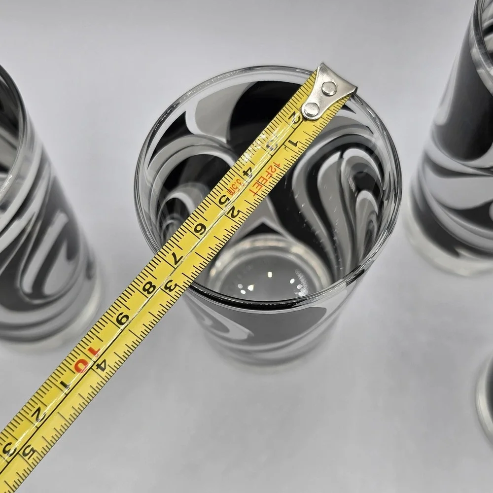 Libbey Partytime Mid-Century Black and White Atomic Swirl Glasses Vhtf Mod‎